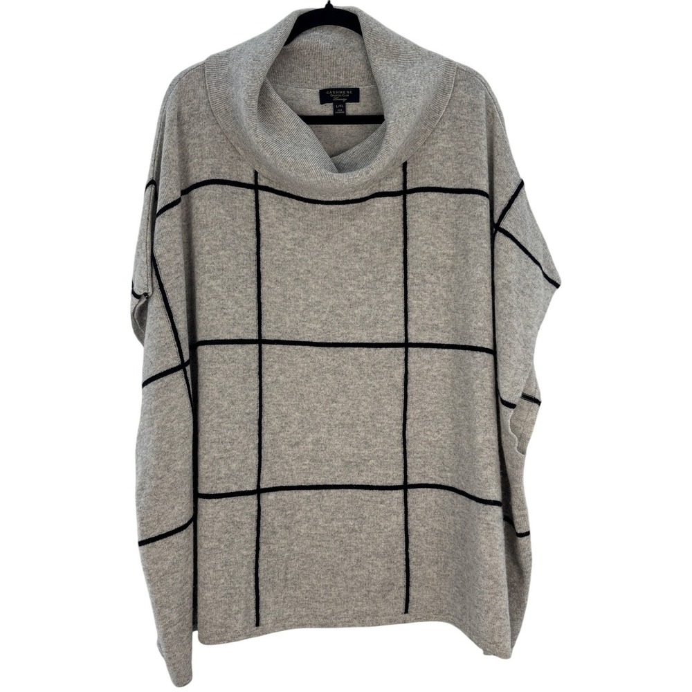 Charter‎ Club Luxury 100% Cashmere Sweater Poncho L/XL Cowl Neck Windowpane